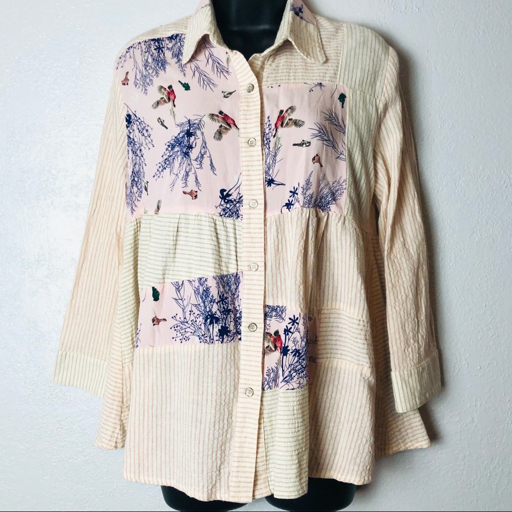 POL patchwork striped bird pheasant blouse…